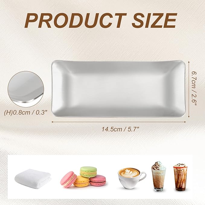 uxcell Decorative Tray, 5.7x2.6 Stainless Steel Rectangular Frosted Serving Tray for Dessert Napkin Towel Candle Jewelry Bathroom Platter, Stackable, Silver