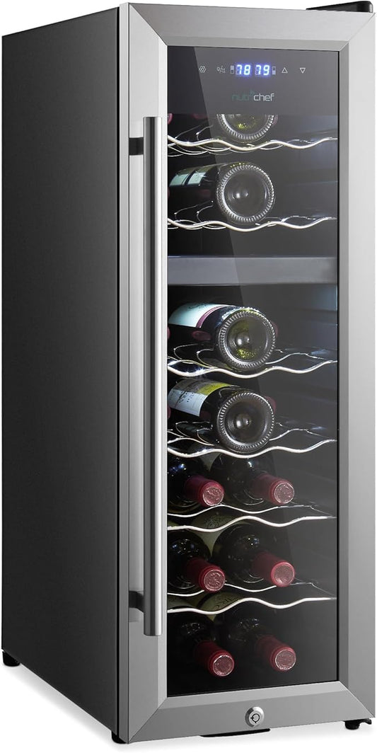 Nutrichef 18 Bottle Wine Fridge | Dual Zone Wine Chiller | Adjustable Temperature 41°F to 64°F | Ultra Quiet Operation | Wine Cooler For Home & Office | Free Standing 32x11x23 IN | Black