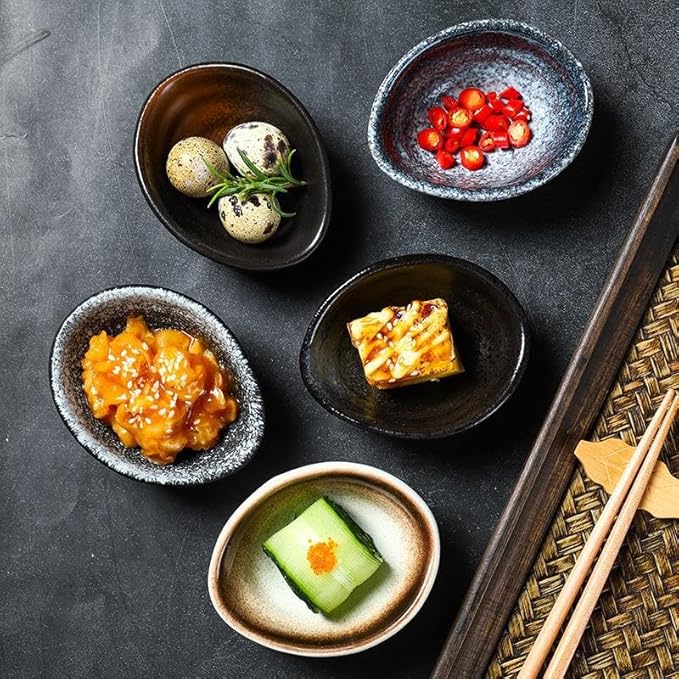 Dessert Plates Japanese Seasoning Dish Household Ceramic Seasoning Dish Soy Sauce Dish Vinegar Dish Dipping Dish Appetizer Plates Snack Tray(B)