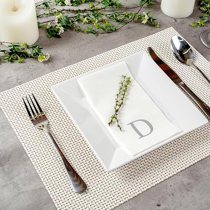 Luxenap 15.8 X 7.9 Inch Linen-Feel Guest Towels, 2000 Lettered Hand Towels - Silver Letter 'D', Sans Serif Font, White Paper Dinner Napkins, airlaid, For Restrooms And Tables - Restaurantware