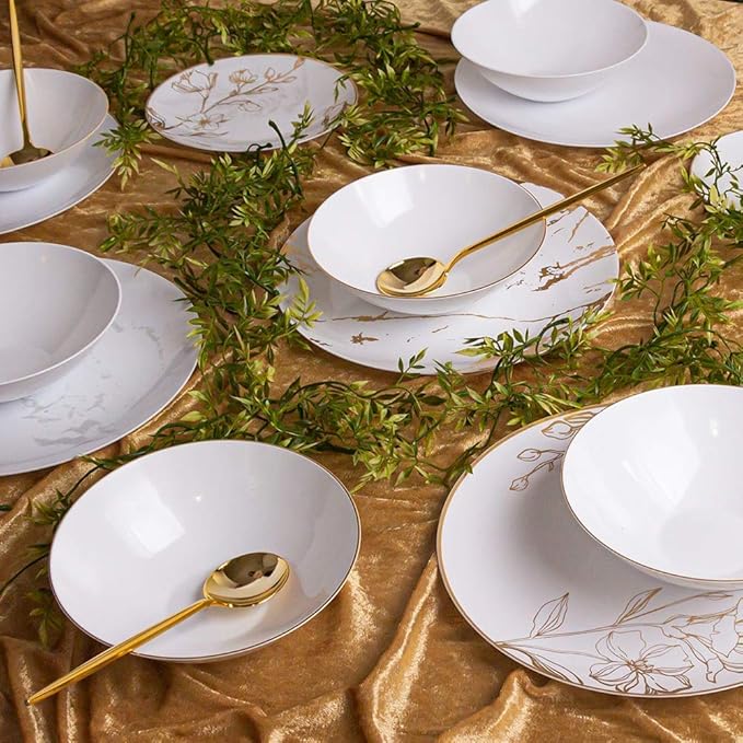 [16 OZ 20 Count] White Plastic organic Party Soup bowls Premium heavyweight Elegant Disposable Tableware Dishes
