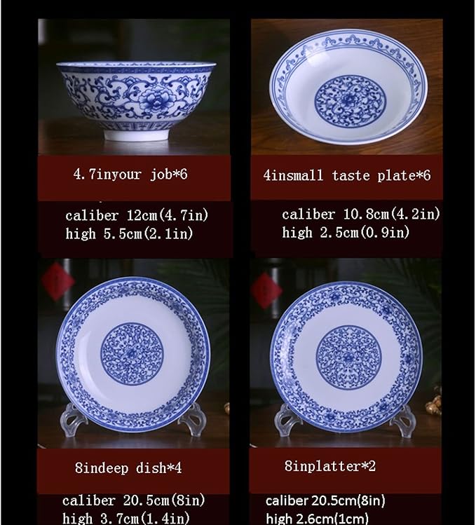 Porcelain Dinnerware Sets Plates and Bowls Sets Dinnerware Set,28 Piece Tableware Set,Blue and White Porcelain Tableware,Ceramic Salad Plate
