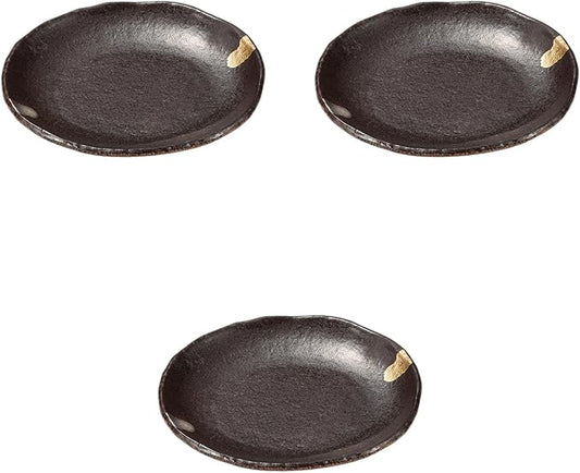 Set of 3, Nanban Gold and Silver 7.0 Round Plates, 8.9 x 7.9 x 1.3 inches (22.5 x 20 x 3.3 cm) | Medium Plate Ceramics Setomonohonpo