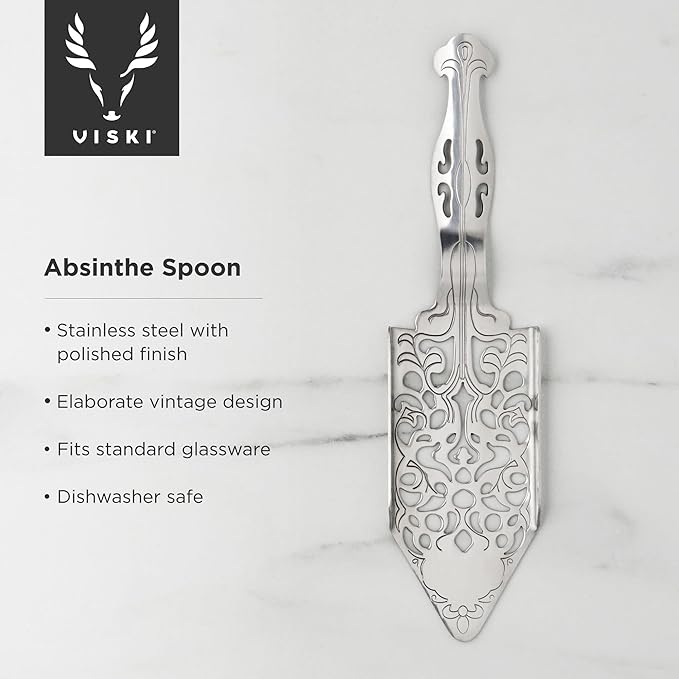 Viski Absinthe Spoon - Vintage Style Absinthe Dripper with Perforations - Dishwasher Safe Stainless Steel Set of 1