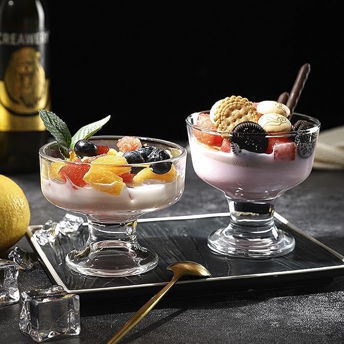4 Pack Glass Ice Cream Cups,Glass Dessert Bowls,7oz Mixed Drinks Cups for Drinks,Dessert,Nuts,Fruit, Pudding,Snack,Cocktail Party (4)