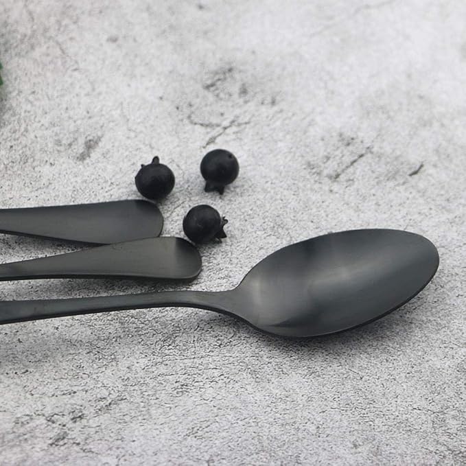 JASHII Matte Black Silverware Set, Satin Finish 24-Piece Stainless Steel Flatware Set,Kitchen Utensil Set Service for 6,Tableware Cutlery Set for Home and Restaurant, Dishwasher Safe (Black full)