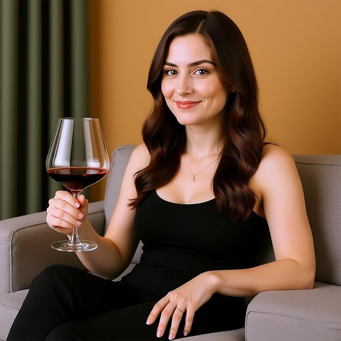 Set of 4 Burgundy Wine Glasses, 23 Ounce Hand Blown Crystal Red Wine Glass, Gift-Box for any Occasion, Italian Style, Lead-Free Premium Crystal Clear Glass