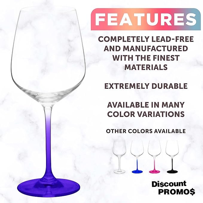 DISCOUNT PROMOS Crystal Wine Glasses 17.5 oz. Set of 12, Bulk Pack - Restaurant Glassware, Perfect for Red Wine or White Wine - Purple