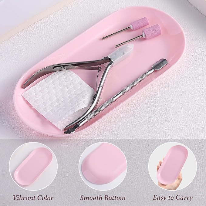 2 Pack Pink Plastic Jewelry Tray Decorative Dish, Small Oval Candy Dessert Plate, Manicure Tools Placing Supplies for Home Salon Storage