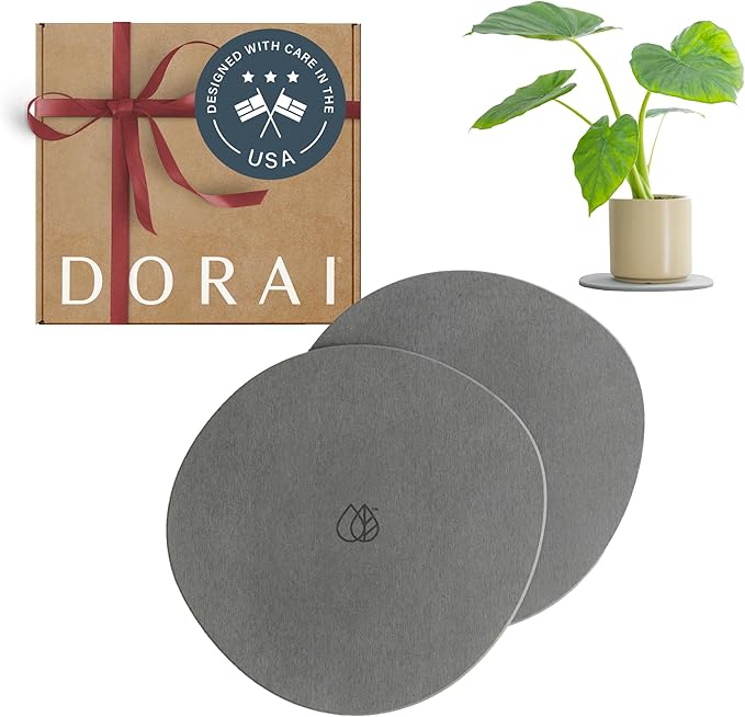 Dorai Stone Plant Pot Saucer – 2 Large Diatomite Water-Catching Trays for Indoor Plants