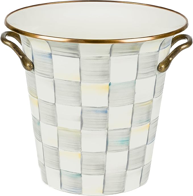 MACKENZIE-CHILDS Wine Cooler, Champagne and Wine Bucket, Ice Bucket, Gray-and-White Sterling Check