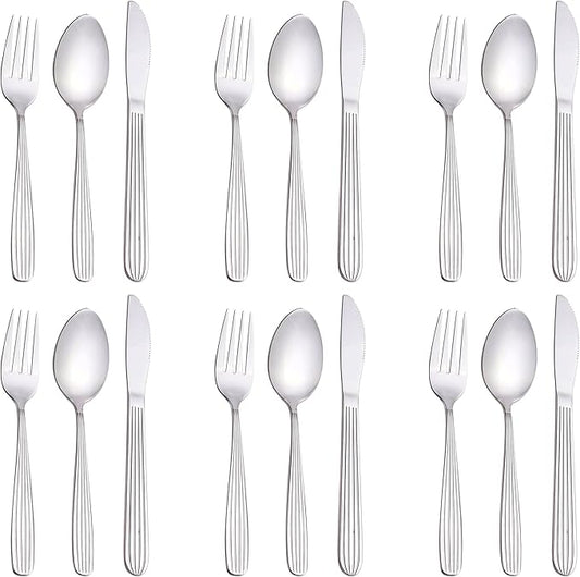 Dinner Forks, Spoons & Dinner knives Set, Food Grade Stainless Steel Silverware Set, Mirror Polished, Dishwasher Safe Flatware Set (18-Pcs, Flatware Set)