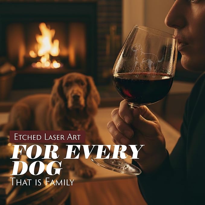 Etched Laser Art Personalized Dog Themed Etched Wine Glass - Custom Dog Breed Wine Glasses, Ideal for Pet Lovers, Unique Birthday Gift for Men & Women, Personalized Gift - Vizsla (Alternate), 12.75 oz