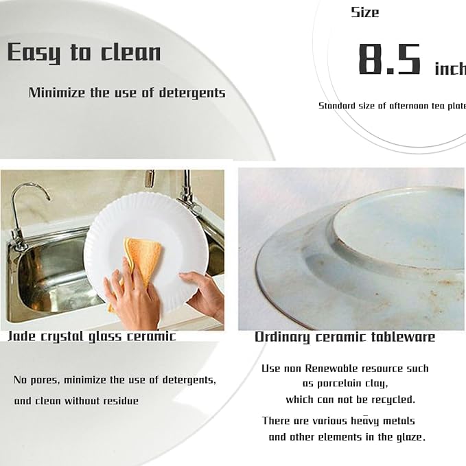 Amazon 6-Piece 8.5" White Dinner Plates Lightweight Round Plates, Simply Dessert Plate, Triple Layer Glass and Chip Resistant, for Microwave and Dishwasher Safe Scratch Resistant, Winter Frost White