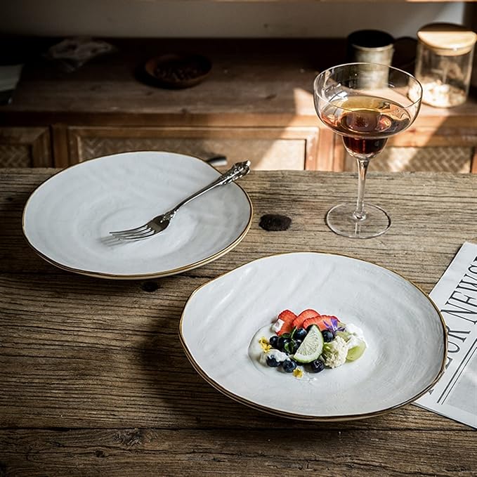 Dinner Plates Set Serving Plate Breakfast Plate Retro Cloth Pattern Large Plate Household Ceramic Plate Irregular Western Plate American Tableware Kitchen Salad Bowl