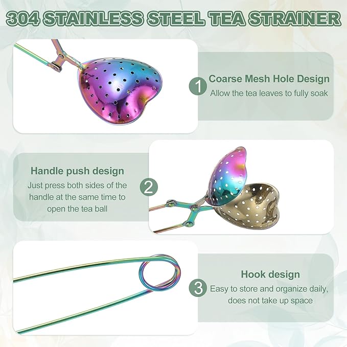 uxcell 2 Pcs Tea Infuser, Stainless Steel Loose Leaf Tea Infuser Filter for Cup and Teapot, Long Handle Tea Steeper Strainers for Tearoom Office Home, Heart Shaped Colorful