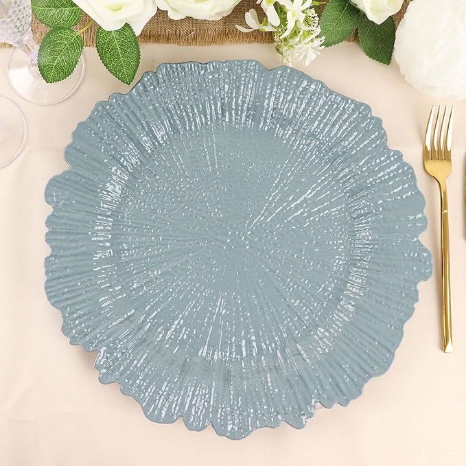 13" Charger Plates - Set of 24 - Acrylic Dusty Blue Round Reef Disposable Chargers, Ideal for Dinner Party Wedding Holiday Bulk Events