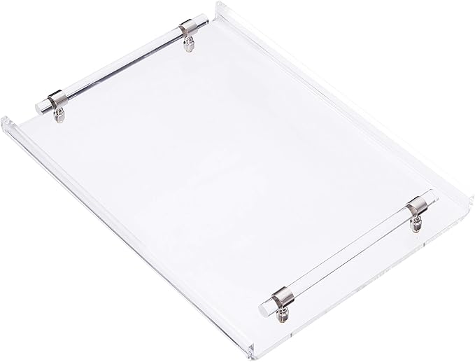 Acrylic Serving Tray, Breakfast Tray with Acrylic Handles, Decorative for Coffee Table & Kitchen, 16x12x2 inch