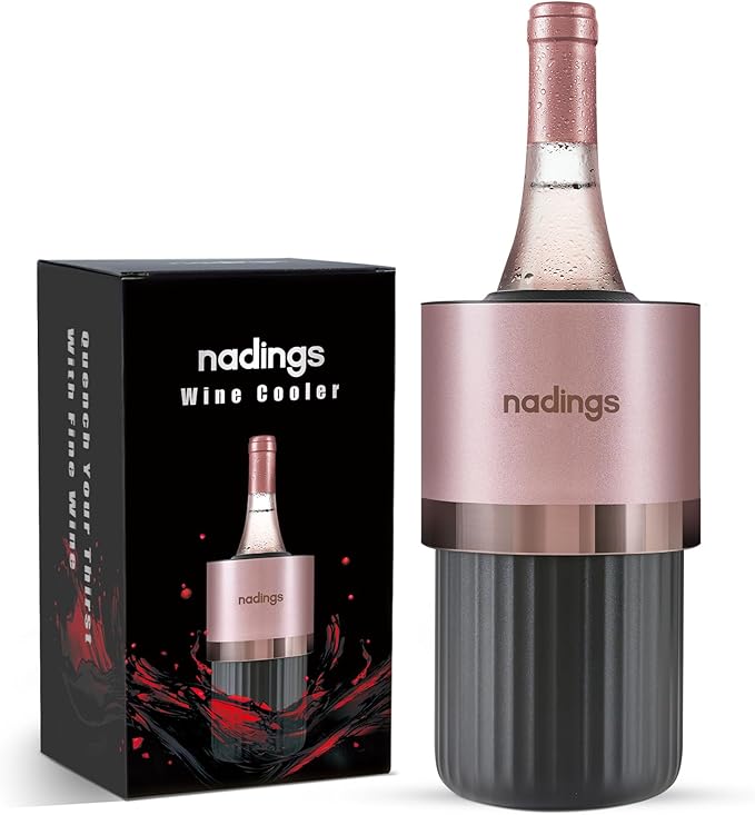 Wine Chiller for 750ml Bottles | Portable & Iceless, Keeps Wine/Champagne/Beer Cold 6+ Hours | Vacuum Insulated Stainless Steel | Ideal for Outdoor, Parties & Gifts – Rose Gold