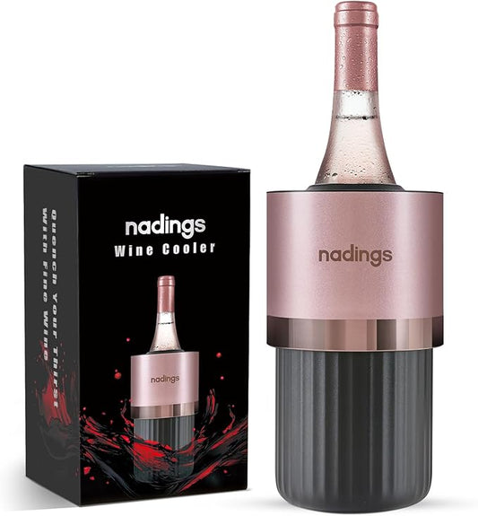 Wine Chiller for 750ml Bottles | Portable & Iceless, Keeps Wine/Champagne/Beer Cold 6+ Hours | Vacuum Insulated Stainless Steel | Ideal for Outdoor, Parties & Gifts – Rose Gold