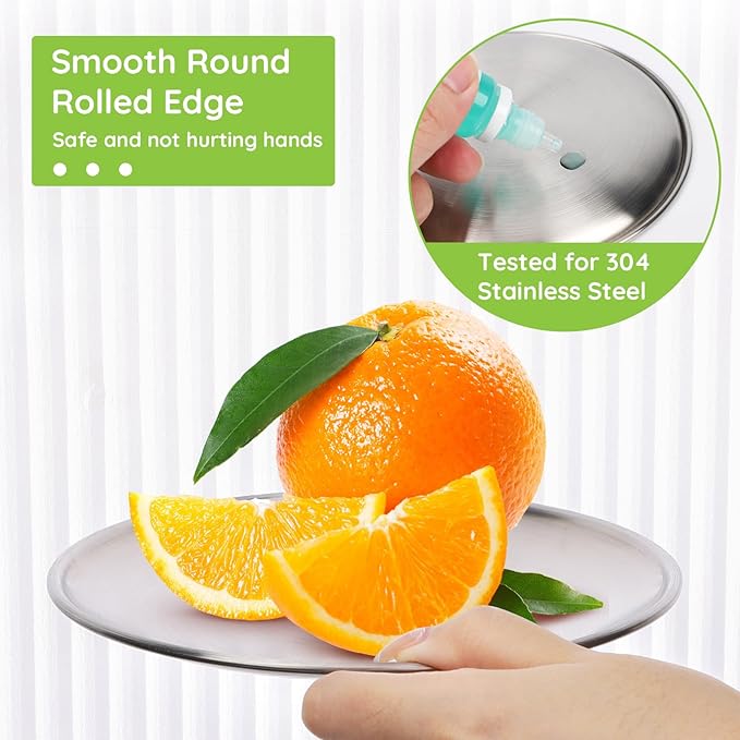 Stainless Steel Plates, 16 Set 6.7 inch 304(18/8) Metal Food Serving Plate, Reusable Snack Eating Dishes Round Shatterproof Plate Silver Dinnerware for BBQ Dinner Oven Dishwasher Safe