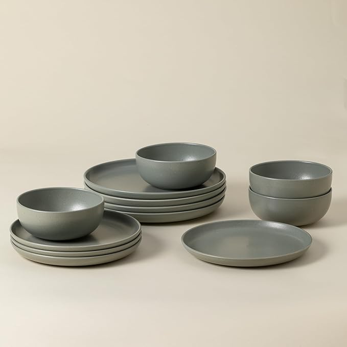 Casafina 12 Piece Stoneware Place Setting, Pacifica Artichoke Green, Dinnerware Set