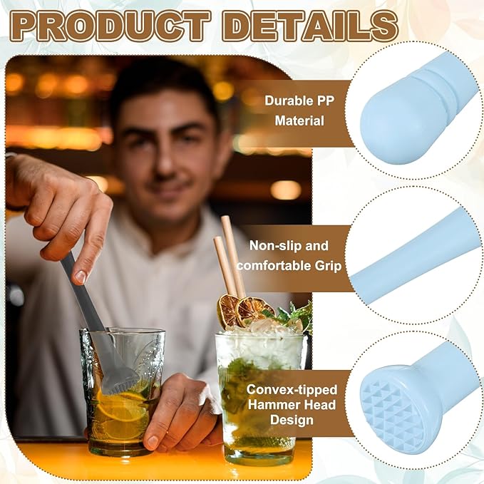 uxcell Cocktail Muddler, 9 Inch PP Drink Muddler Bar Accessories Tools Ice Crusher for Home Party Cocktail Fruit Drinks, Blue (Thin)