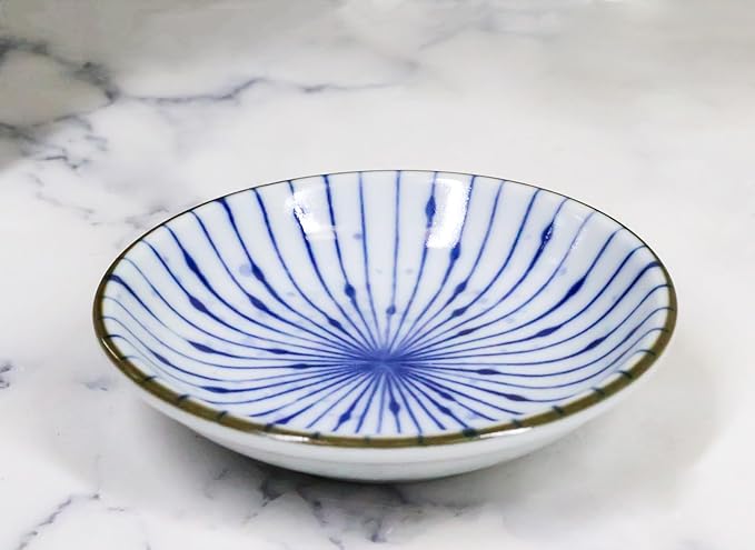 Ebros Gift Artistic Blue Waves Fubuki Tokusa Made In Japan Dinnerware Serveware Kitchenware Set Asian Japanese Restaurant Supply (Pack Of 6 Round Sauce Dish 1.5oz)