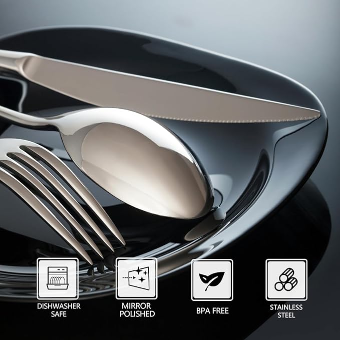 20 Piece Silverware Set with Steak Knives,Food-Grade Stainless Steel Tableware Cutlery Set for 4, Mirror Finished Flatware Utensil for Home Restaurant