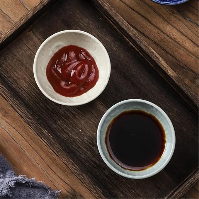 Appetizer Plates Ceramic Plate Retro Barbecue Dipping Dish Sushi Soy Sauce Dishes Home Desktop Snack Plate for Condiment(Blue)