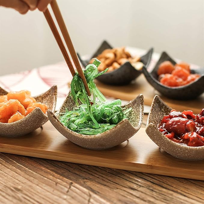 Appetizer Plate Japanese Style Sauce Dish - Dip Bowls Set of 3 Ceramic Sauce Dish Seasoning Dishes Sushi Dipping Bowl Appetizer Plates Serving Dish with Tray Snack Plate