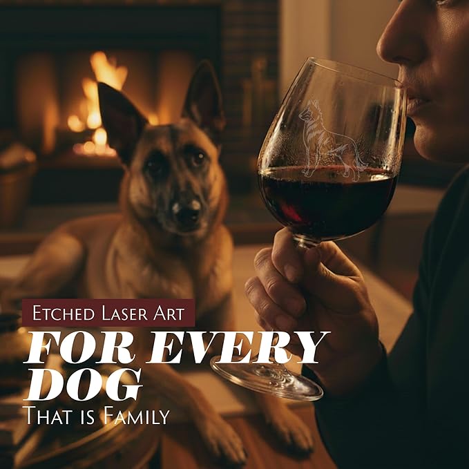 Etched Laser Art Belgian Shepherd Personalized Dog Themed Etched 12.75oz Wine Glass Custom Dog Breed Wine Glasses, Ideal for Pet Lovers, Unique Birthday Gift for Men & Women, Personalized Gift