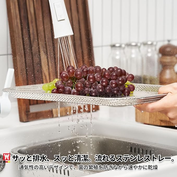 Stainless Steel Vegetables & Fruits Rinse Strainer, Perforated Colander Tray, Small Drying Rack for Dishes, Fitting Lid for Washing-up Bowl/Dishpan/Basin, Compact & Functional Design