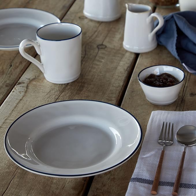 Costa Nova Ceramic Stoneware 9'' Salad Dessert Plate - Beja Collection, White & Blue | Microwave & Dishwasher Safe Dinnerware | Food Safe Glazing | Restaurant Quality Tableware