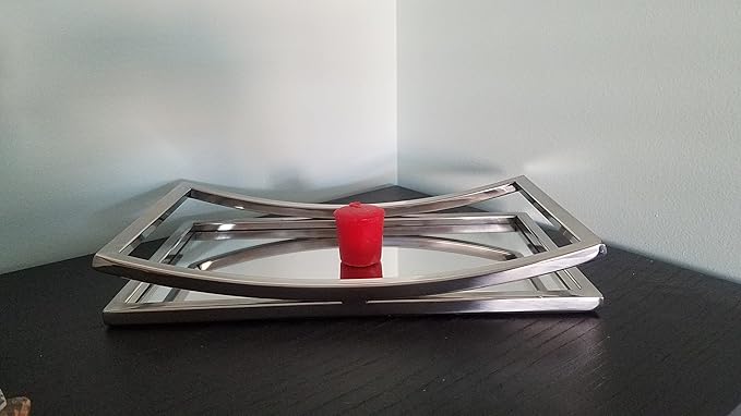 Elegance Beam Vanity Mirror Tray for Makeup, Cosmetics, Perfume, Candles, or Home Decor, Decorative Mirrored Base with Silver Rectangular Frame for Bathroom, Living Room, or Bedroom