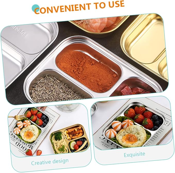VOSAREA Stainless Steel Divided Food Serving Tray with Two Compartments Portion Control Plate for Lunch Food Storage Plate for Dieters Cafeteria Parties and Everyday Use