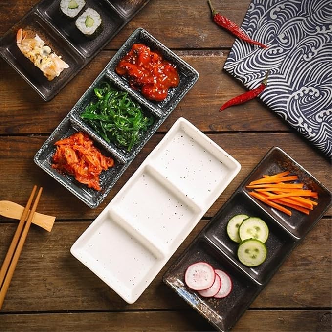 Appetizer Plates Ceramic Sauce Dish Sushi Plate Divide Meals Trays Beauty Flow Color Porcelain Tableware for Condiment(White)