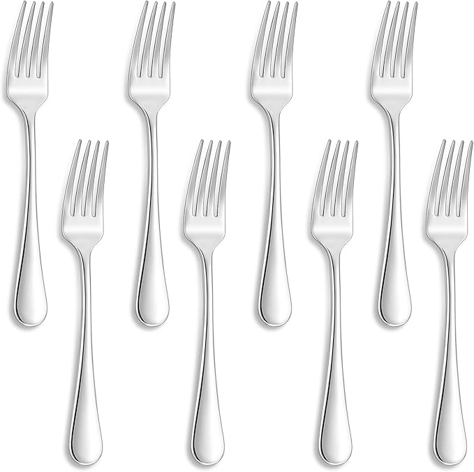 KEAWELL Premium Fine Verona 8-Piece 7.4 inch Fork Set – 18/10 Stainless Steel, Heavy-Duty Mirror-Finished Flatware for Elegant Everyday Dining and Entertaining (8, Salad Forks)