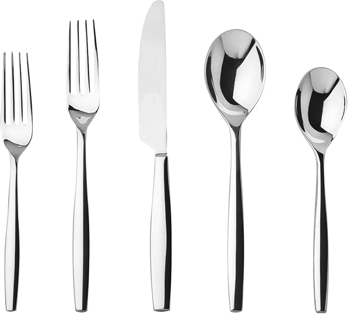 nambe Aidan 5-Piece Stainless Steel Flatware Set | 18/10 Mirror Stainless Steel Silverware Cutlery Set | Designed for Home Kitchens, Hotel, or Restaurant Use | Service for 1 | Dishwasher Safe