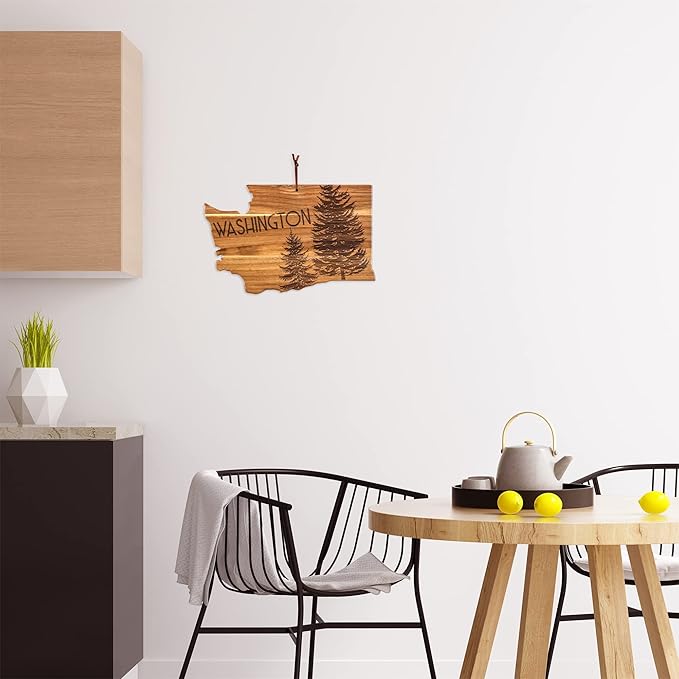 Totally Bamboo Rock & Branch Origins Series Washington State Shaped Cutting Board and Charcuterie Serving Tray, Includes Hang Tie for Wall Display 15.5" x 10" x 0.6"