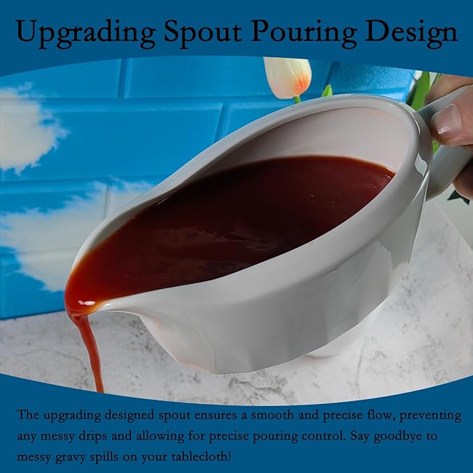 TripDock Large Capacity Gravy Boat-24 Oz Thanksgiving Farmhouse Gravy Boat/White-Perfect Addition to Your Holiday Table Setup