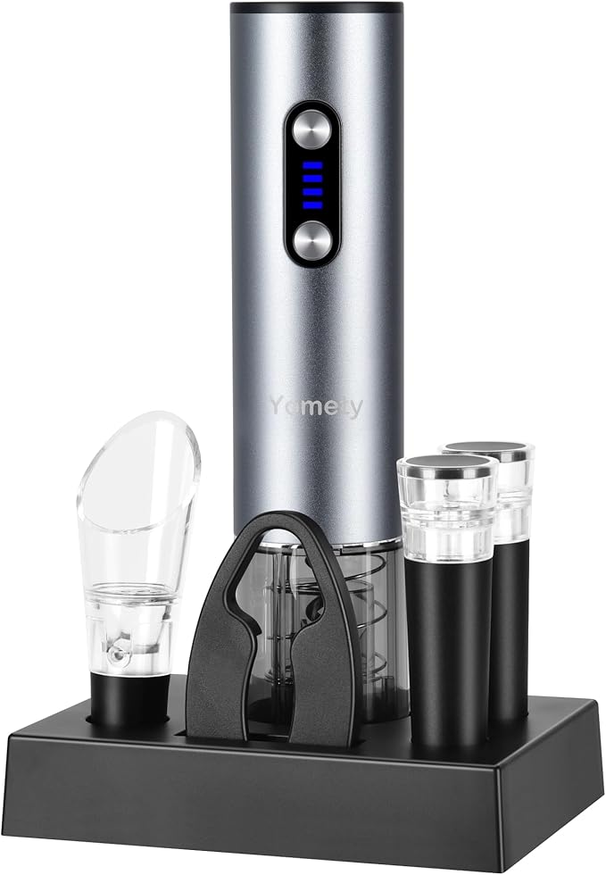 Electric Wine Opener With Base, Rechargeable Bottle Opener With 2-in-1 Aerator & Pourer, Foil Cutter, 2 Stoppers - Accessories Gifts for Wine Lovers