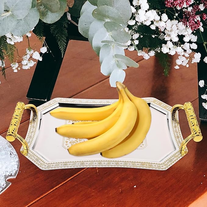 Amosfun Metal Serving Tray with Handles: 11.02 x 7.87 x 4.72 Inch Rectangle Serving Platter for Fruit Snacks Desserts Holiday Party Supply