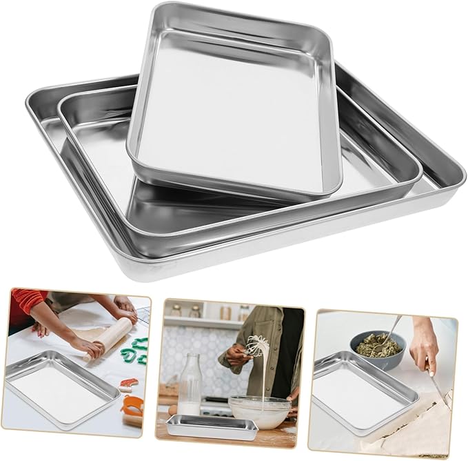 3pcs Oven Steel Plate for Baking Stainless Steel Baking Pan Serving Trays Bbq Platter Grill Platter