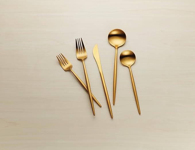 Hampton Forge 894758 Skandia Zephyr Satin Gold 45 Piece Flatware Set, Metallic