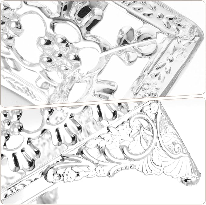 Metal Iron Fruit Serving Tray with Glass Stand, Rectangle Glitter Party Tray Dry Nut Dish with 2 Handle Veggie Candy Bowl for Table Dessert Snack Silver, 10.6X7X2.4in