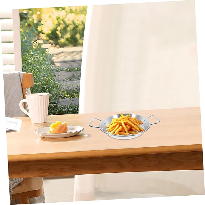 Garneck Stainless Steel Snack Plate Double Handle Salad Dish Versatile Serving Tray