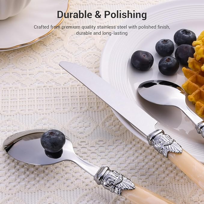Serving Sets, 24-Piece Flatware Cutlery Set, Durable Stainless Steel Serving Utensils Set Including Dinner Forks, Knives, Spoons With Retro Handle For Steak, Salad, Soup, Tea (Set of 4)
