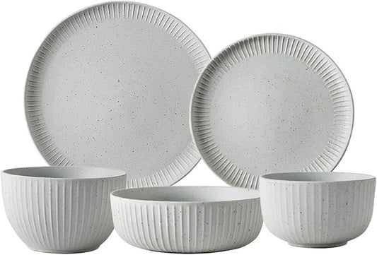 Dinner Sets,Porcelain Dinnerware Sets, White Vintage Matte Cereals Bowls and Steak Plates Sets | 19 Pieces Sesame Glazed Ceramics Dinner Combination Set for Wedding,