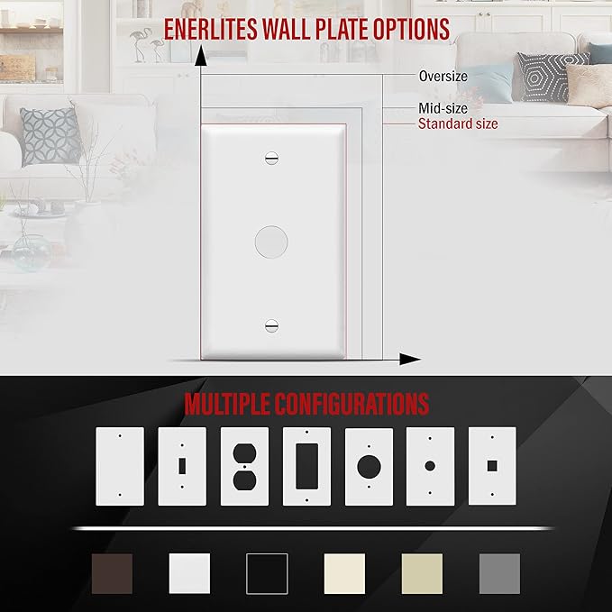 ENERLITES 0.625" Hole Phone/Cable Wall Plate, Standard Size 1-Gang 4.50" x 2.76", Polycarbonate Thermoplastic, 8861-W, White